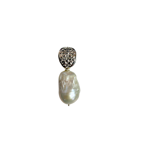 Beyond Southern Gates® Designer White Baroque Pearl Pendant with Large Flower Bale-SS