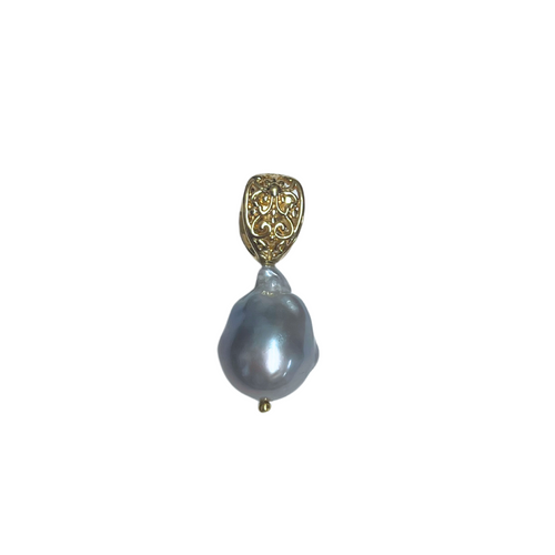 Beyond Southern Gates Designer Grey Baroque Pearl Pendant with Flower Bale, GP