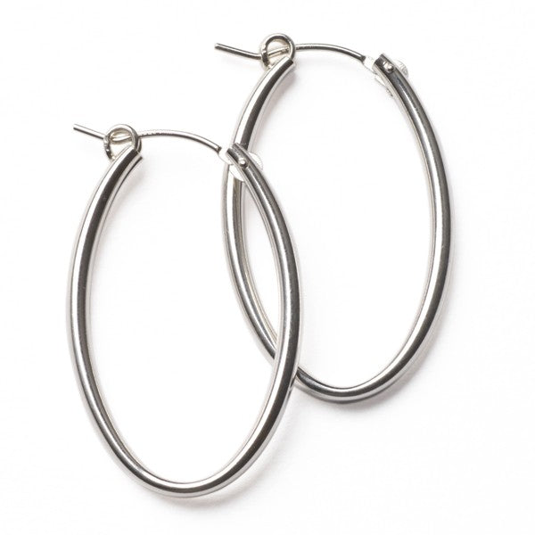 Sterling Silver Oval Hoop Earring 32mm