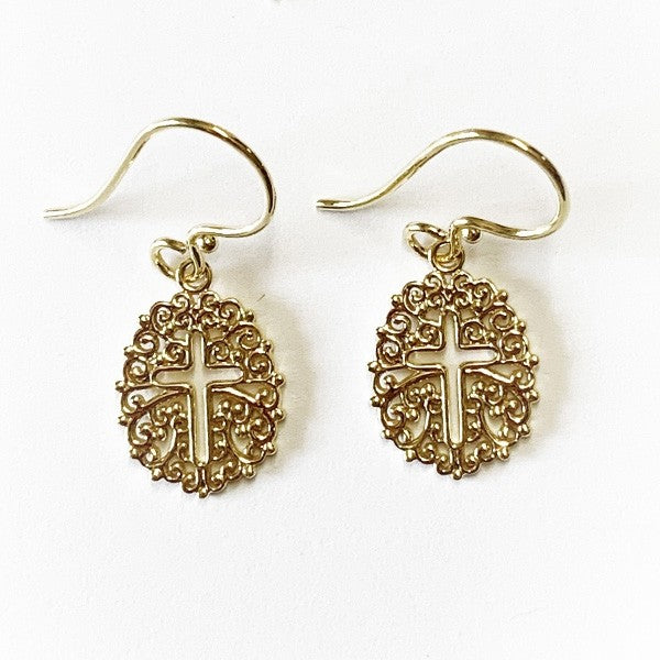 Southern Gates® 14k Gold Filagree Cross Earrings