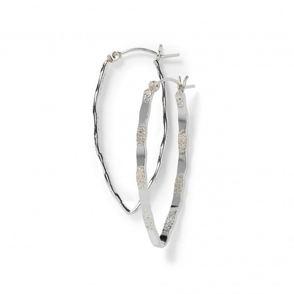 Sterling Silver Hammered Textured Pointed Hoop Earrings 40mm