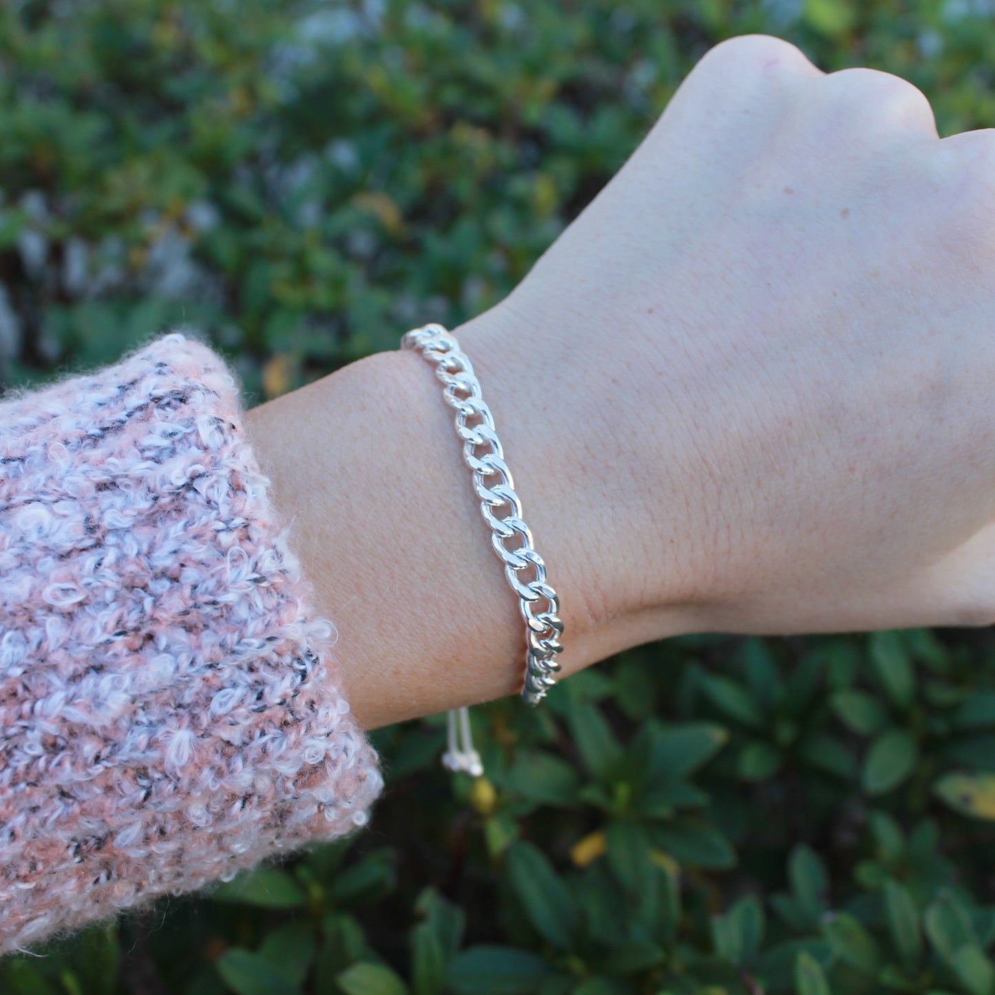 Contemporary Sterling Silver Curb Bracelet with Smart Bead, Sample