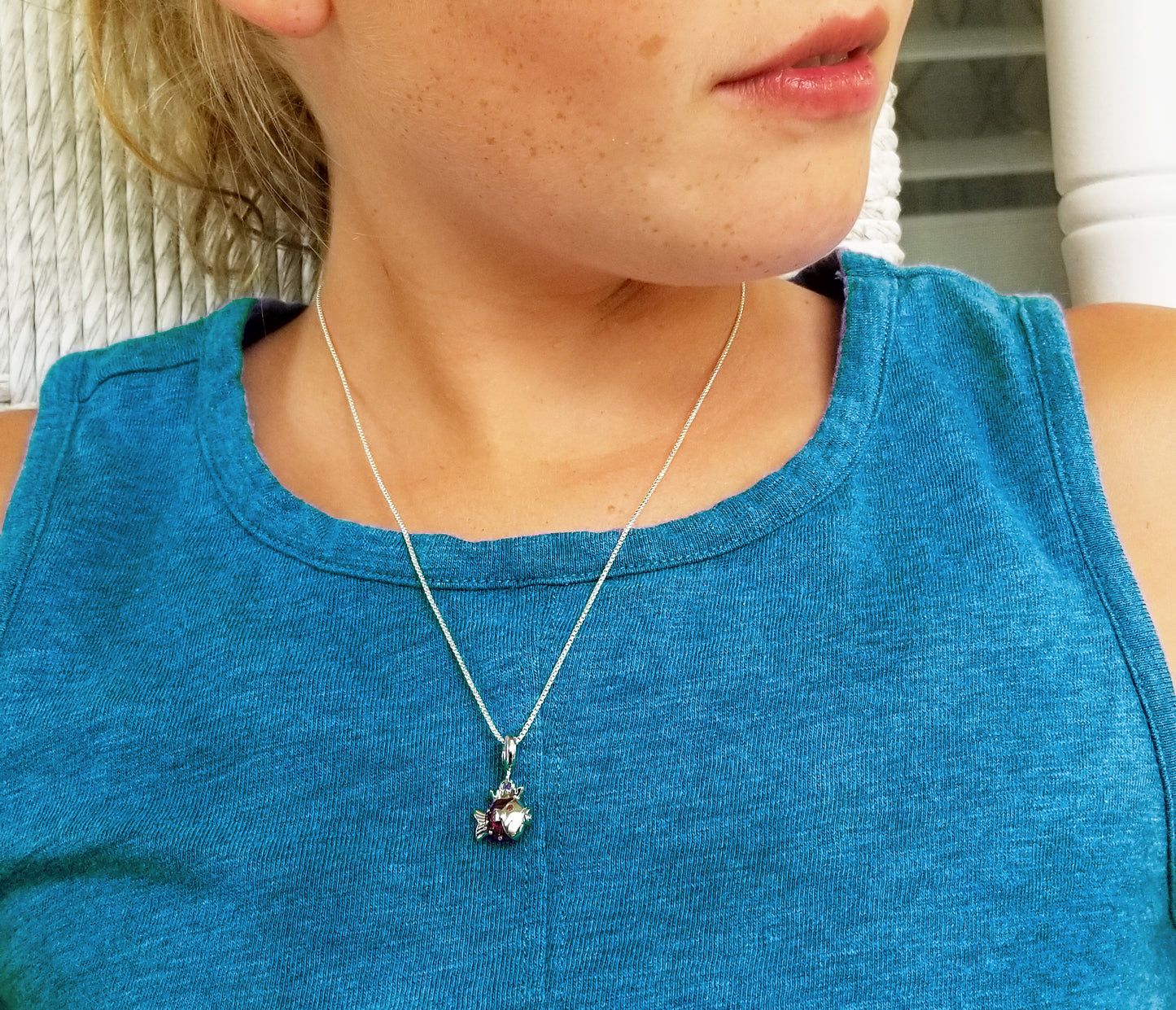 Beyond Southern Gates® Sterling Silver and Red Enamel Fish Necklace