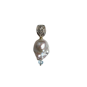 Beyond Southern Gates® Designer White Baroque Pearl Pendant with Blue Topaz Stone-SS