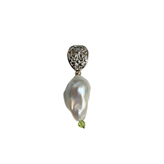 Beyond Southern Gates® Designer White Baroque Pearl Pendant with Peridot Stone-SS
