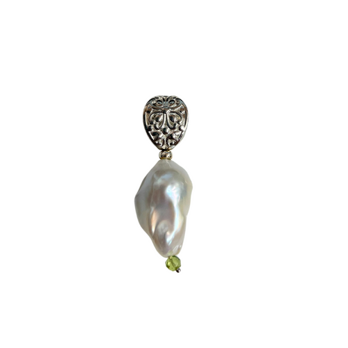 Beyond Southern Gates® Designer White Baroque Pearl Pendant with Peridot Stone-SS