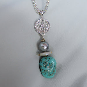 Fabulous Finds Turquoise Nugget Necklace with Pearls