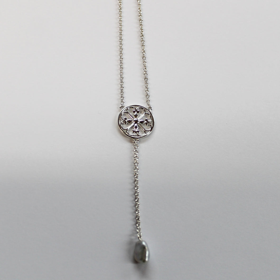 Beyond Southern Gates Inspiration Lariat Necklace with Grey Pearl