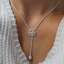 Load image into Gallery viewer, Inspiration Lariat Necklace with Grey Pearl - Sample
