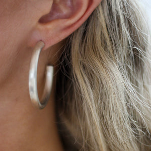Contemporary 5MM Matte Hoops, Sterling Silver - Sample