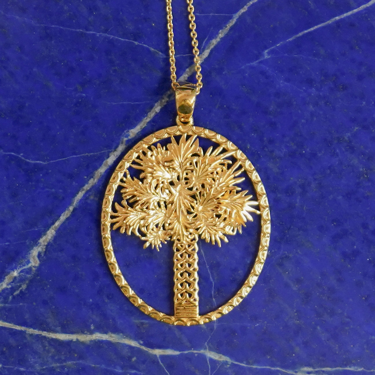 Large Palmetto Tree Necklace, Gold Plate - Sample
