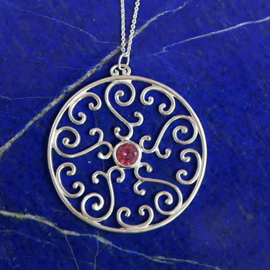 Terrace Open Filigree Pink Tourmaline Necklace - Sample