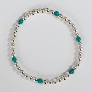 Beyond Southern Gates Contemporary Sterling Silver & Green Turquoise Elastic Bead Bracelet, 4MM