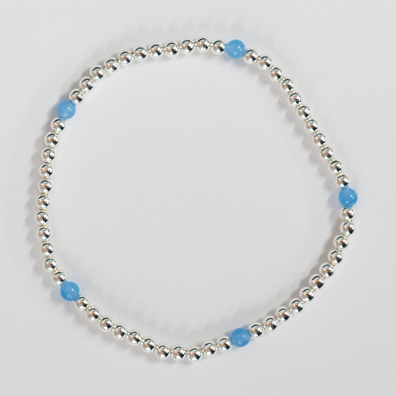 Contemporary Sterling Silver & Blue Chalcedony Elastic Bead Bracelet, 3MM - Sample