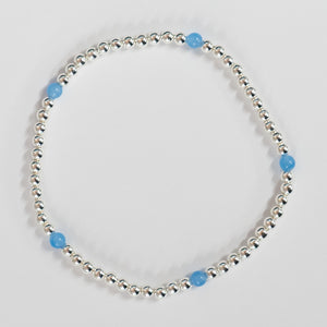 Beyond Southern Gates Contemporary Sterling Silver & Blue Chalcedony Elastic Bead Bracelet, 3MM