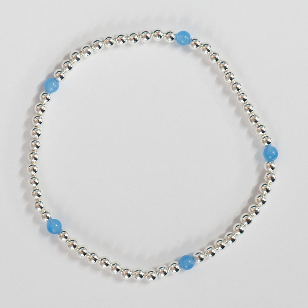 Beyond Southern Gates Contemporary Sterling Silver & Blue Chalcedony Elastic Bead Bracelet, 3MM