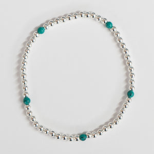 Beyond Southern Gates Contemporary Sterling Silver & Green Turquoise Elastic Bead Bracelet, 3MM