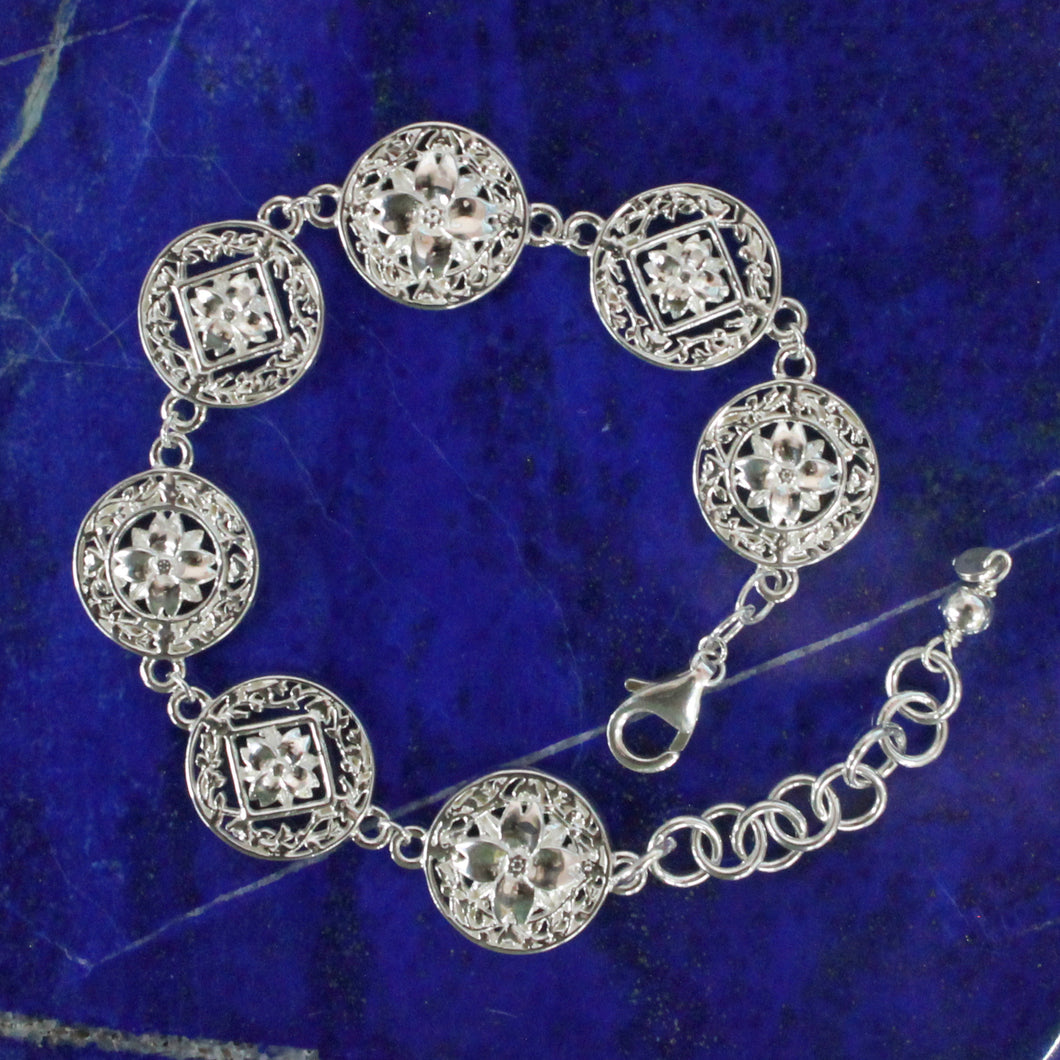 Beyond Southern Gates Silver Courtyard Dogwood Link Bracelet