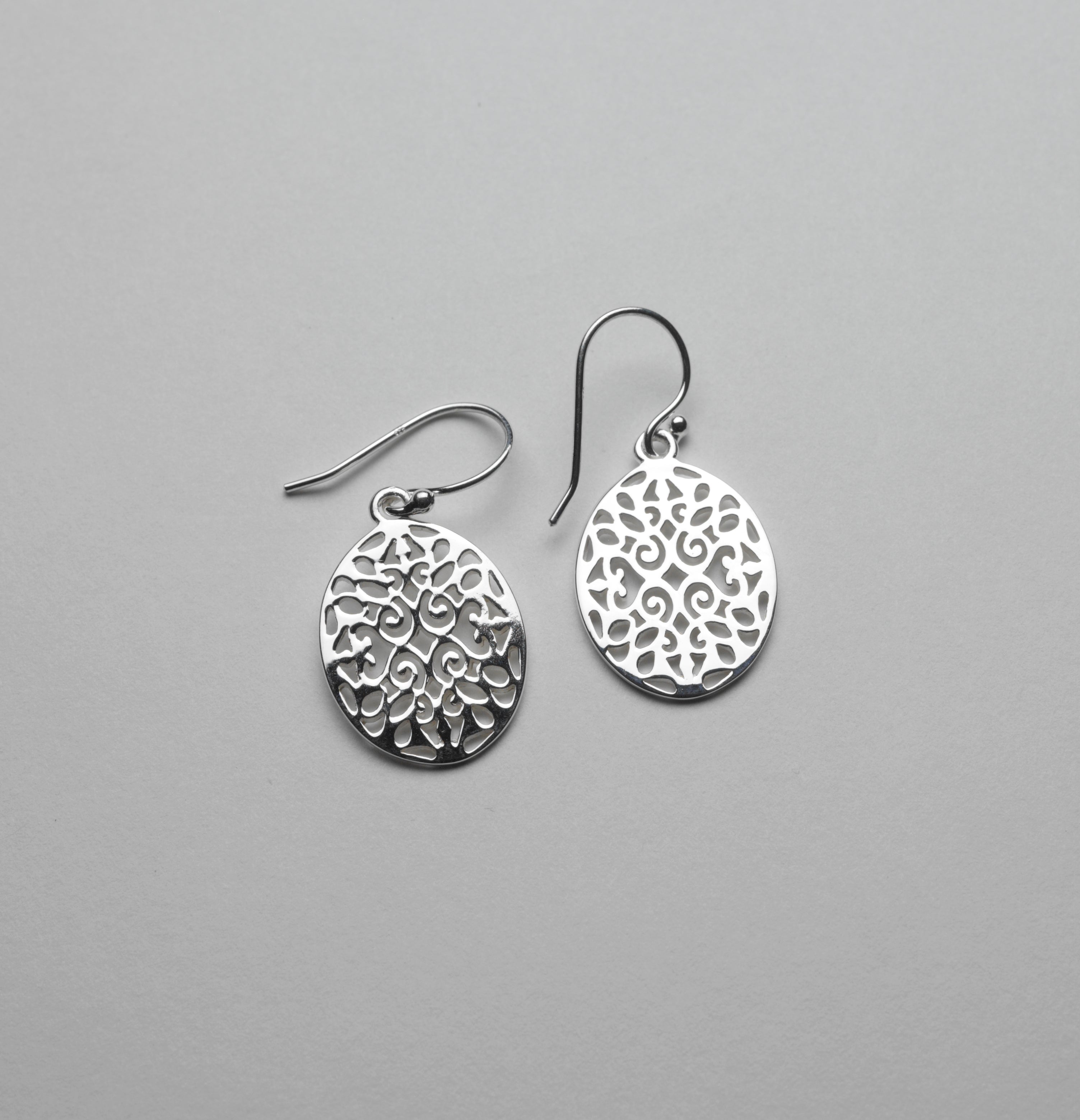 Classic Small Oval Scroll Earring, Sterling Silver with Rhodium Plating - Retired