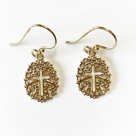 Southern Gates® 14k Gold Filagree Cross Earrings