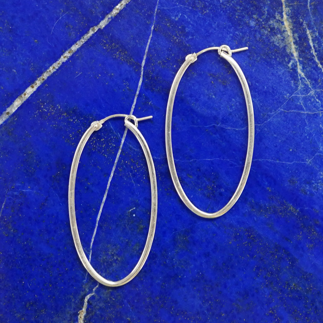 Beyond Southern Gates Oval Hoop Earrings with  Square Tubing, Sterling Silver - Medium