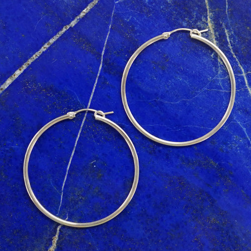 Beyond Southern Gates Round Hoop Earrings with Square Tubing, Sterling Silver, Large