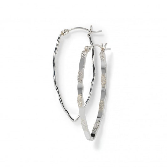 Sterling Silver Hammered Textured Pointed Hoop Earrings 40mm
