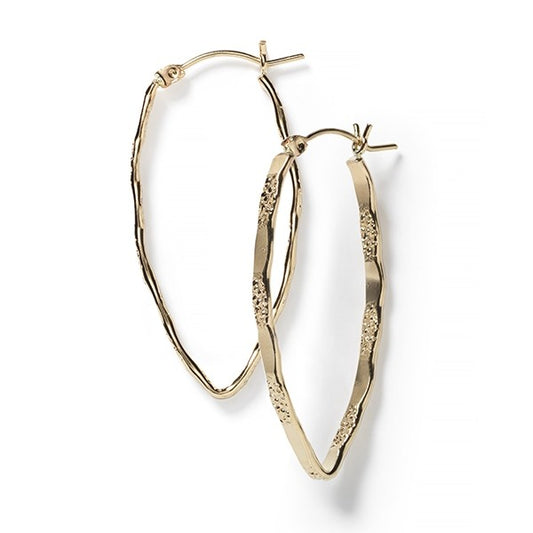 Gold Filled Hammered Textured Pointed Hoop Earrings 40mm