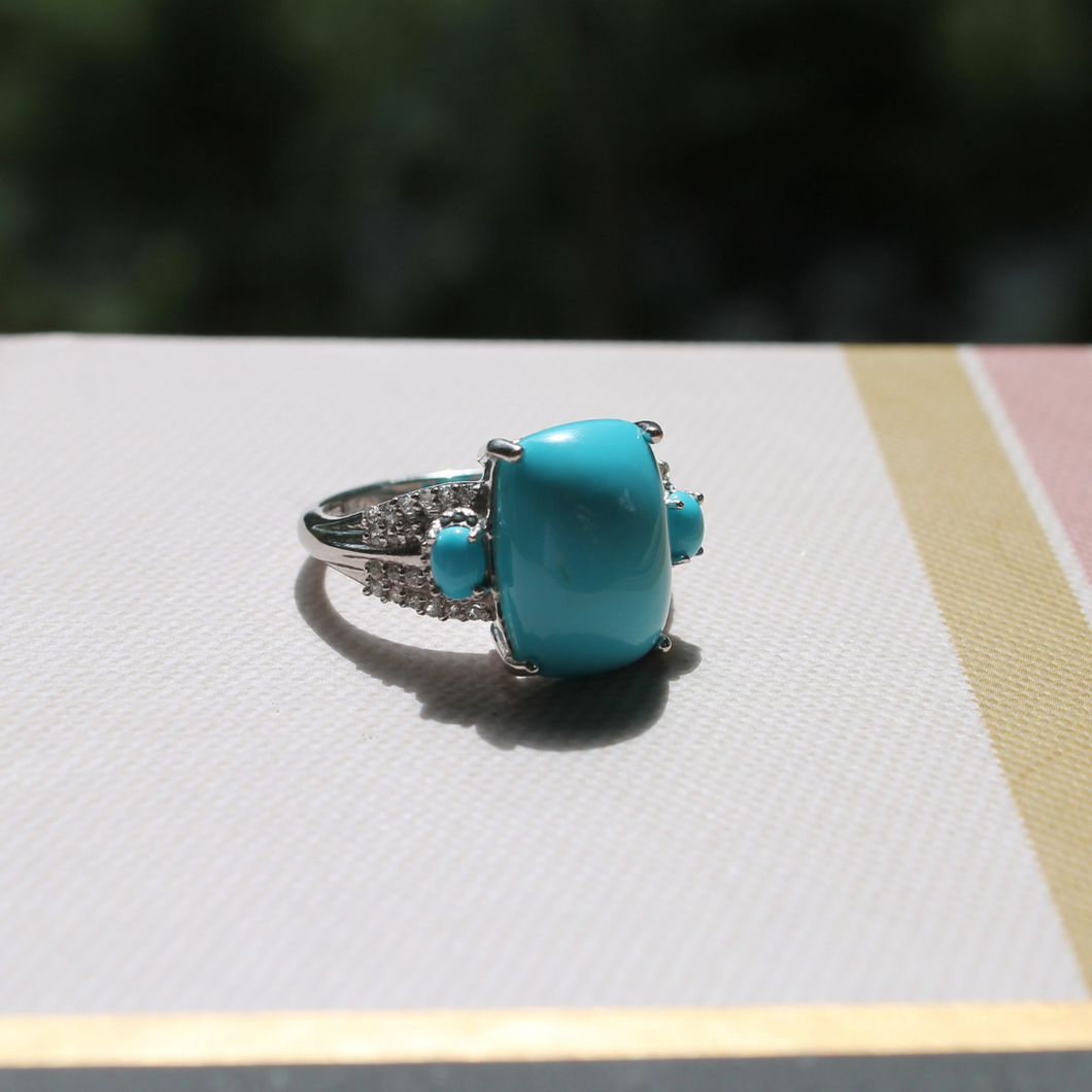 Sleeping Beauty Turquoise Ring with Large Center Stone. Beyond