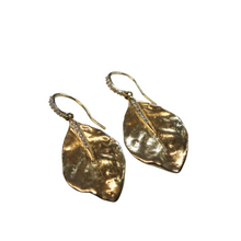 Load image into Gallery viewer, Nature Series Leaf Earrings with Cubic Zirconia. Rose Gold Plate, Gold Plate, Oxidized
