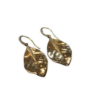 Nature Series Leaf Earrings with Cubic Zirconia. Rose Gold Plate, Gold Plate, Oxidized