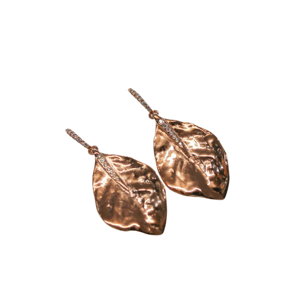 Nature Series Leaf Earrings w/Cubic Zirconia Stones, Large-Sample