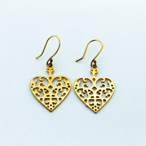 Beyond Southern Gates Gold Filled Holiday Filigree Heart Earrings