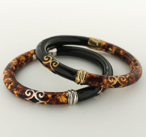 Beyond Southern Gates Enamel Bangle, Black & Tortoise with Gold Plated Accents