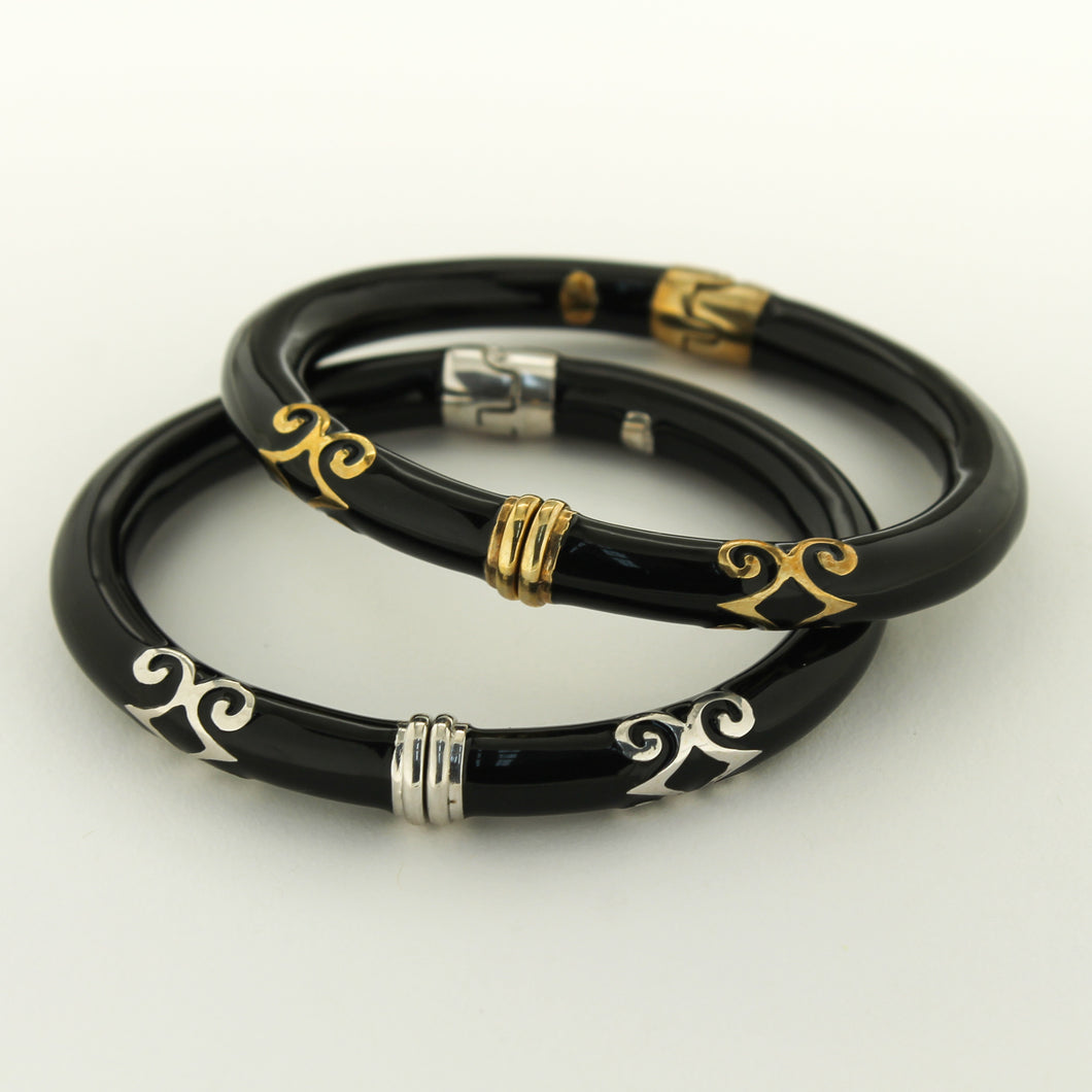 Beyond Southern Gates Large Black Enamel Bracelet with Gold Plated Accents
