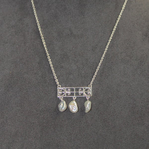 Beyond Southern Gates Terrace Horizontal Heart Necklace w/3 Hanging Baroque Pearls