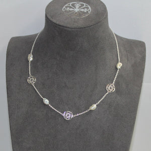 Beyond Southern Gates Ornamental Open Filigree & Pearl Station Necklace