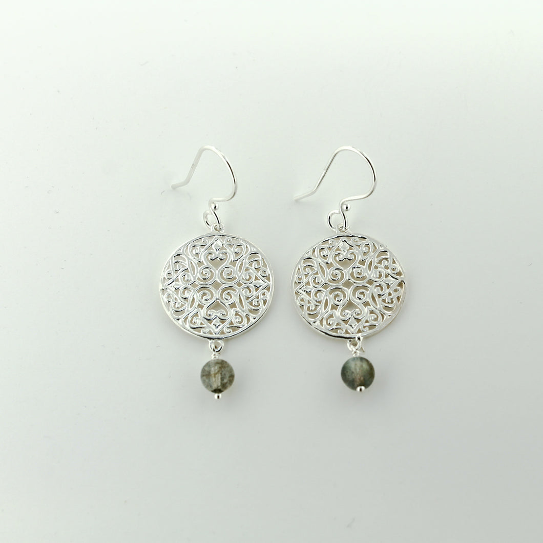Hand Wrought Filigree Earrings with Labradorite Beads-Sample