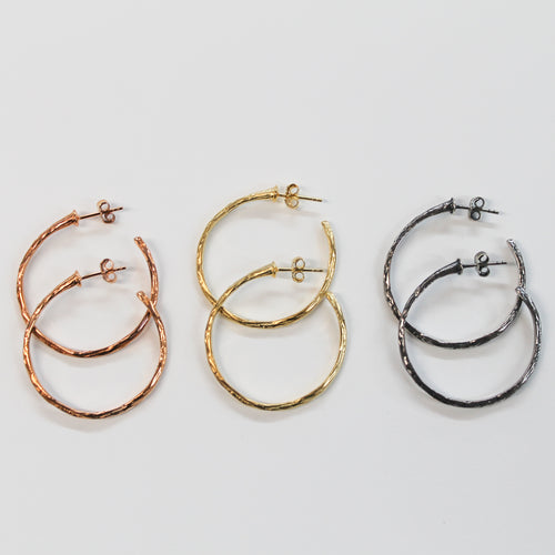 Nature Series Twig Hoops, Small.   Rose Gold Plate, Gold Plate & Oxidized
