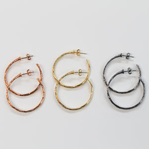 Nature Series Twig Hoops, Small.   Rose Gold Plate, Gold Plate & Oxidized