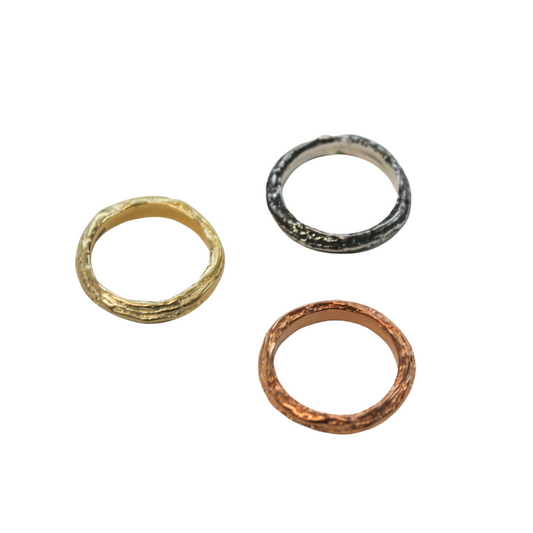 Nature Series Twig Ring, Small.  Gold Plate, Rose Gold Plate & Oxidized. 