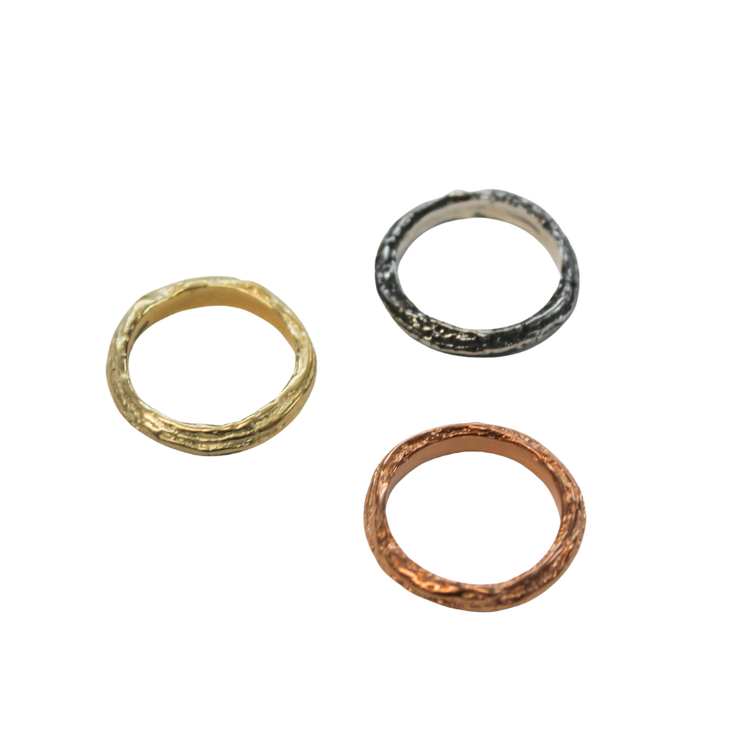 Nature Series Twig Ring, Small.  Gold Plate, Rose Gold Plate & Oxidized. 