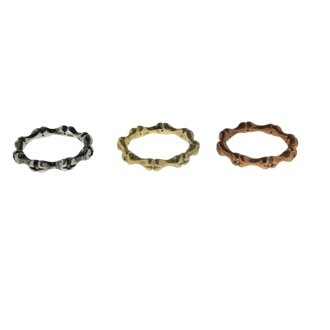 Nature Series Bamboo Rings with Cubic Zirconia.   Gold Plate, Rose Gold Plate & Oxidized