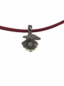 Red Leather Necklace with Seashell Charm