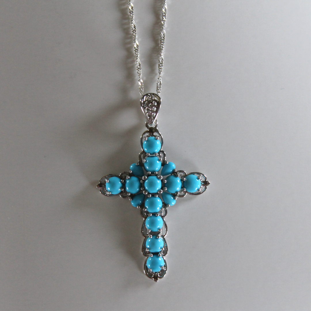Crystal Bethany Cross Necklace (Turquoise) – Love Stylize
