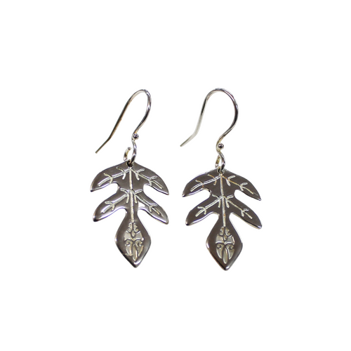Nature Series Etched Leaf Earrings, Sterling Silver