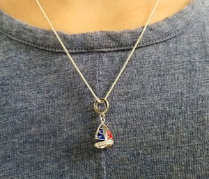 Beyond Southern Gates® Sterling Silver and Red & Blue Enamel Sailboat Necklace