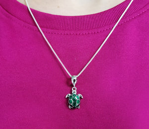 Beyond Southern Gates® Sterling Silver and Green Enamel Turtle Necklace