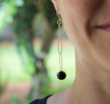 Load image into Gallery viewer, Handwrought Gold Filled Dangle Earrings with Bezel Black Spinel Drops
