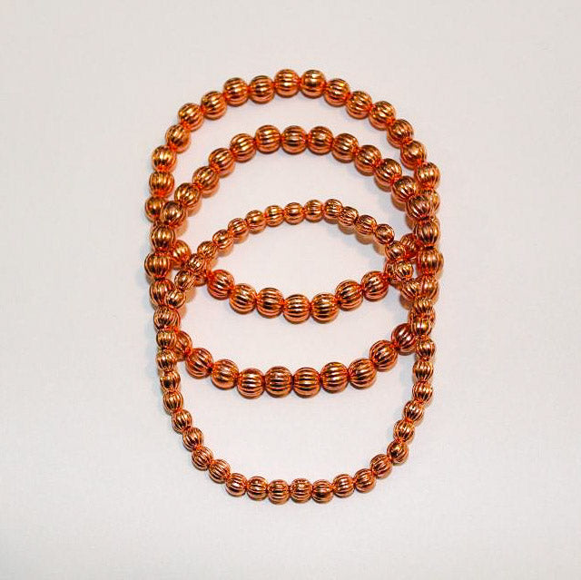 Hand Wrought Ribbed Copper Bead Bracelets - Stack of 3